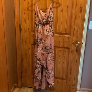 High low floral blush dress, slit, S